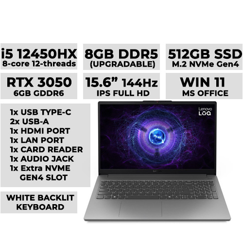 Lenovo LOQ Essential x90 83LK00A1PH Gaming Laptop 15.6" FHD 144Hz | i5-12450HX | 8GB DDR5 | 512GB NVMe | RTX 3050 6GB